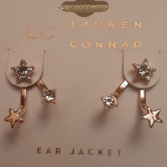 LC LAUREN CONRAD Mod/Contemporary Star Rose Gold Crystal Ear Jacket Earrings~NEW - Picture 1 of 3